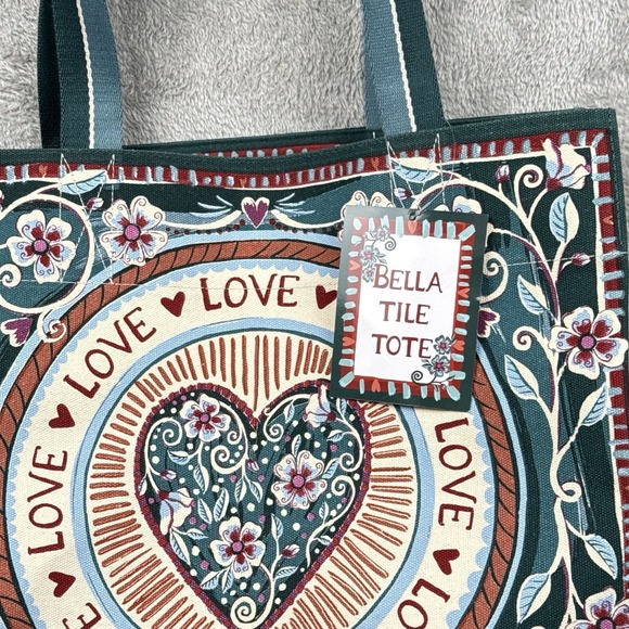 Brighton Canvas Bag 14"x15" Love Is All You Need Bella Tile Tote Floral NWT - Picture 3 of 11
